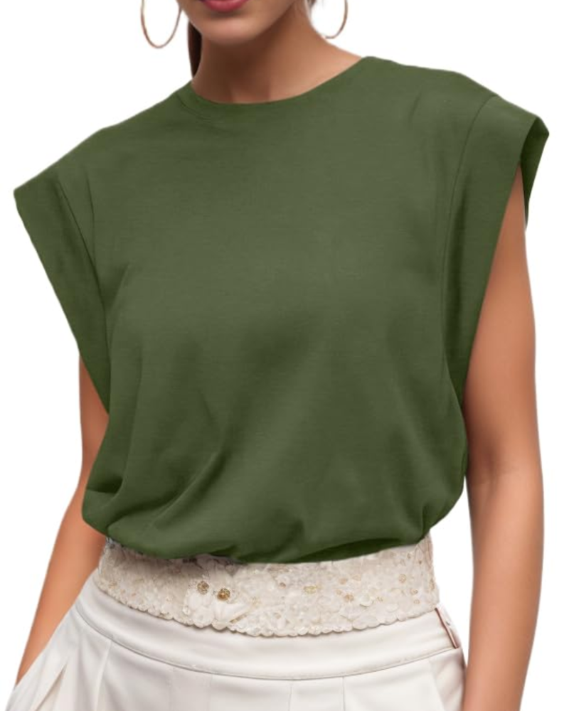 Emily Women’s Cotton T-Shirt – Cap Sleeve Crew Neck Loose Fit Summer Top