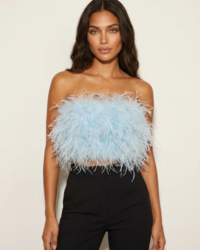 Savannah Women's Feather Bandeau Top – Strapless Fitted Party & Festival Top