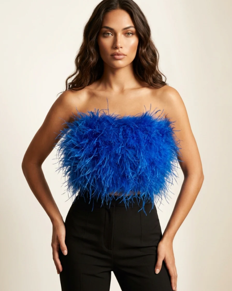 Savannah Women's Feather Bandeau Top – Strapless Fitted Party & Festival Top