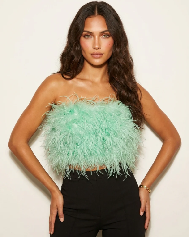 Savannah Women's Feather Bandeau Top – Strapless Fitted Party & Festival Top