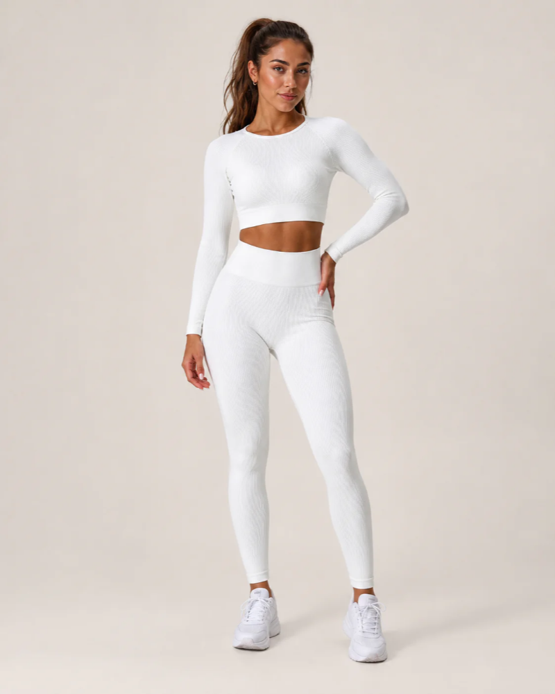 Whitney Women's Seamless Workout Set – Long-Sleeve Crop Top & High-Waist Leggings