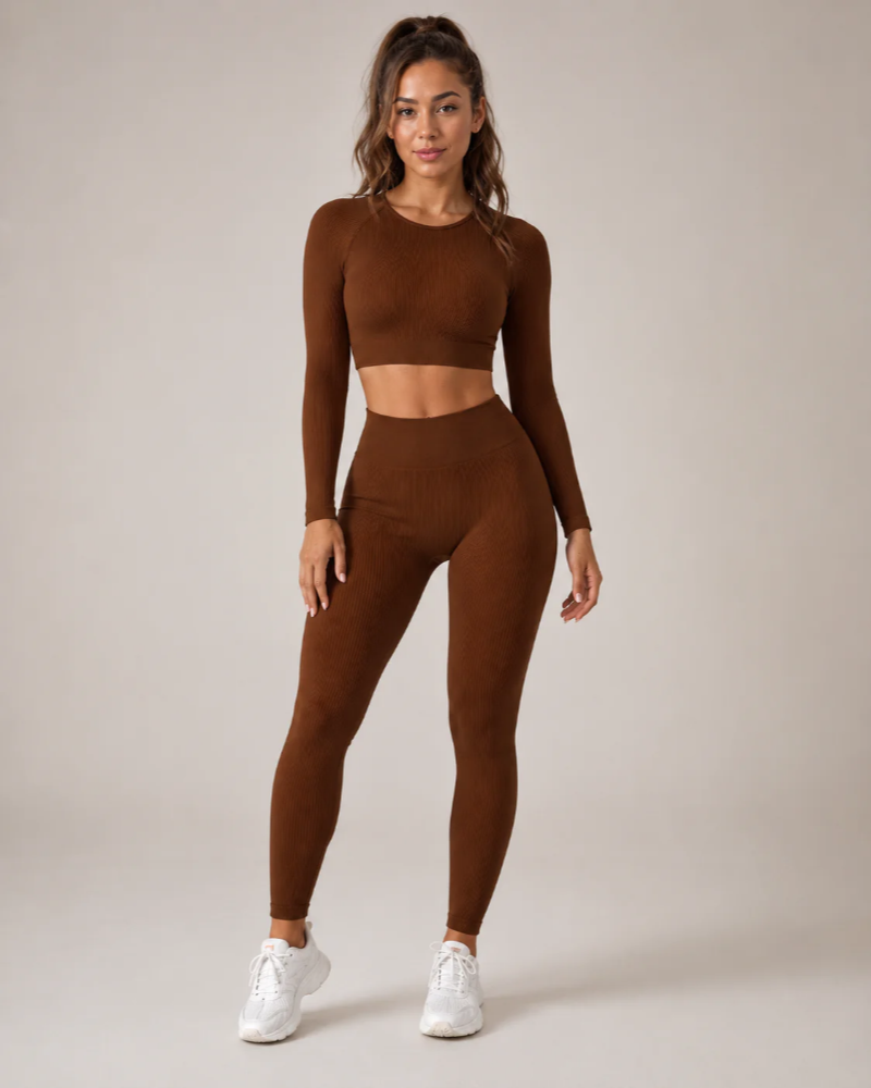 Whitney Women's Seamless Workout Set – Long-Sleeve Crop Top & High-Waist Leggings