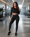 Whitney Women's Seamless Workout Set – Long-Sleeve Crop Top & High-Waist Leggings