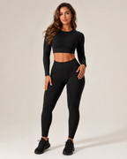 Whitney Women's Seamless Workout Set – Long-Sleeve Crop Top & High-Waist Leggings
