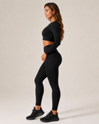 Whitney Women's Seamless Workout Set – Long-Sleeve Crop Top & High-Waist Leggings