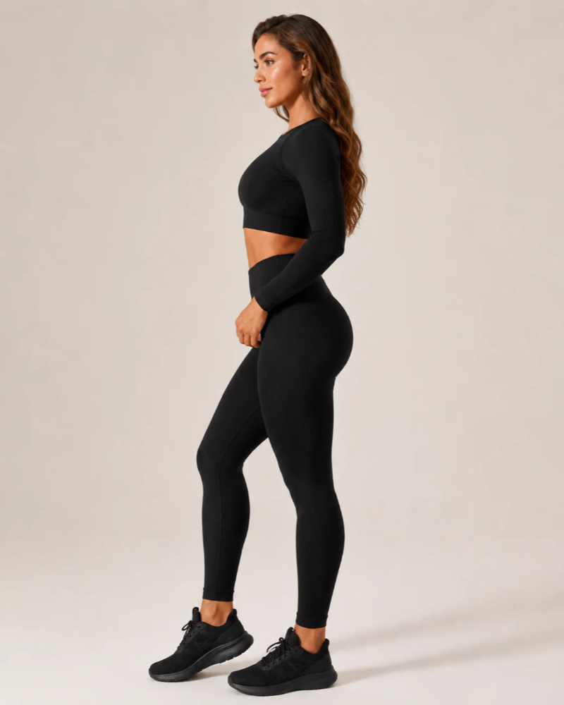 Whitney Women's Seamless Workout Set – Long-Sleeve Crop Top & High-Waist Leggings