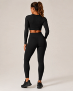 Whitney Women's Seamless Workout Set – Long-Sleeve Crop Top & High-Waist Leggings