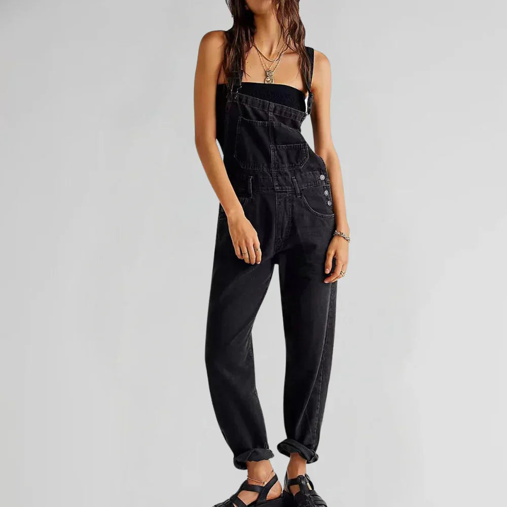 Charlotte Women's Denim Jumpsuit – Fitted Button Front Casual Jean Outfit