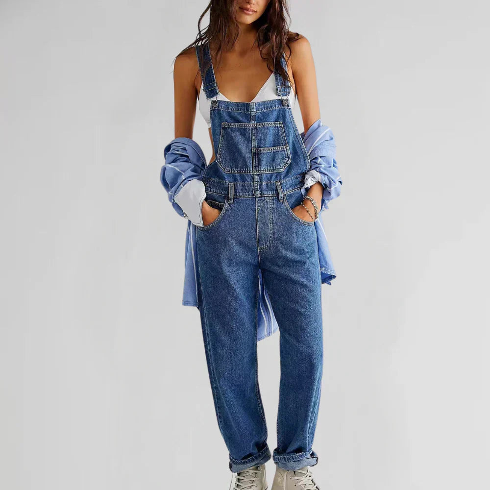 Charlotte Women's Denim Jumpsuit – Fitted Button Front Casual Jean Outfit