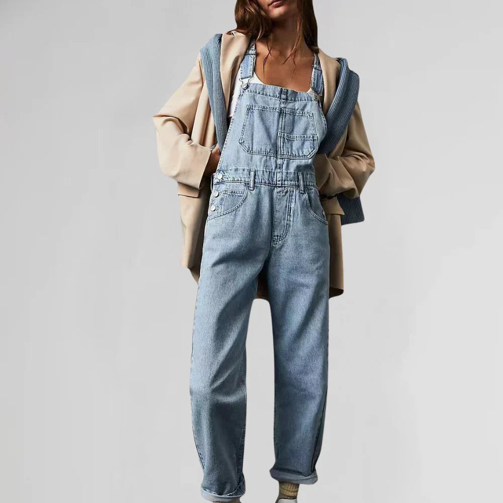 Charlotte Women's Denim Jumpsuit – Fitted Button Front Casual Jean Outfit