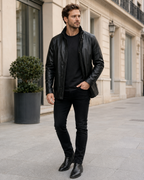 Zayko Men's Long Leather Coat – Regular Fit Classic Coat for Fall and Winter