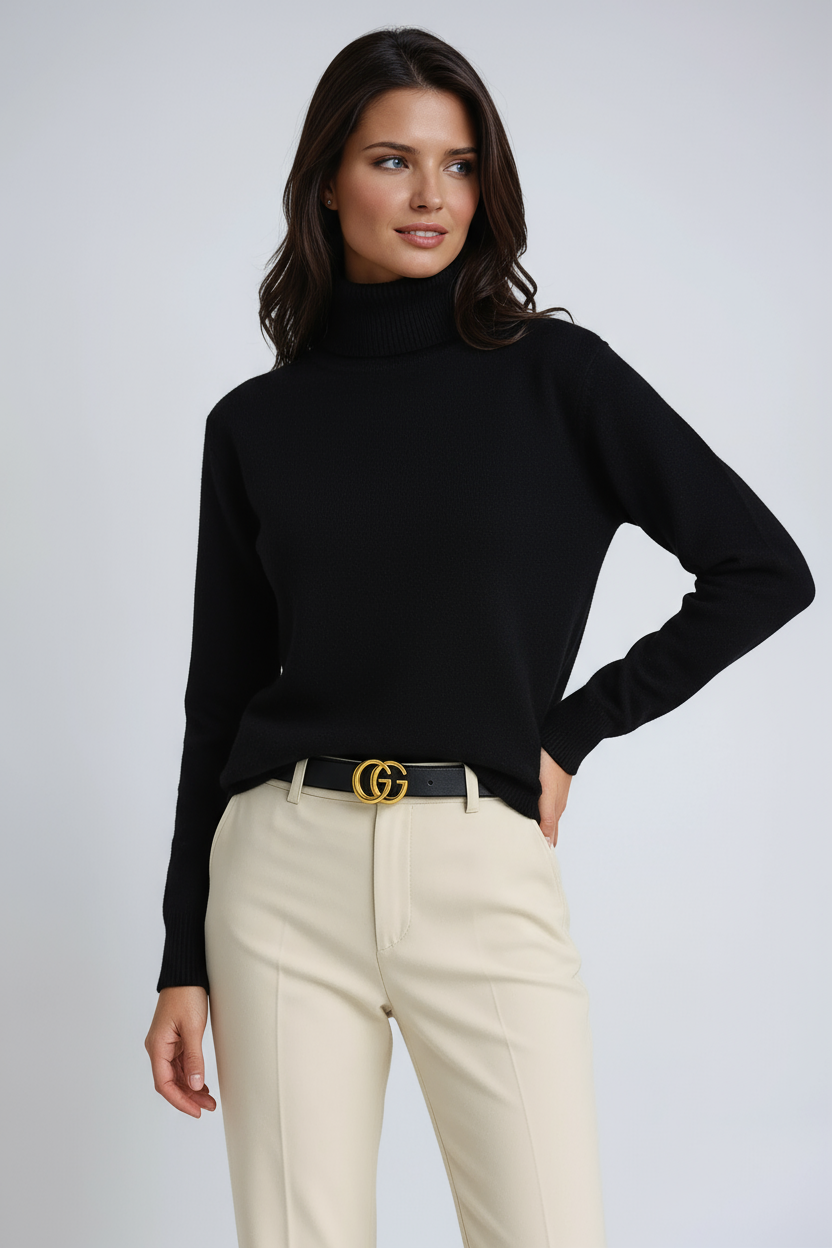 Clarrise Women's Turtleneck Sweater – Soft Regular Fit Knit Pullover for Winter