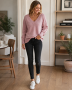Zeyann Women's Cashmere Sweater – V-Neck Regular Fit Luxury Knit Pullover