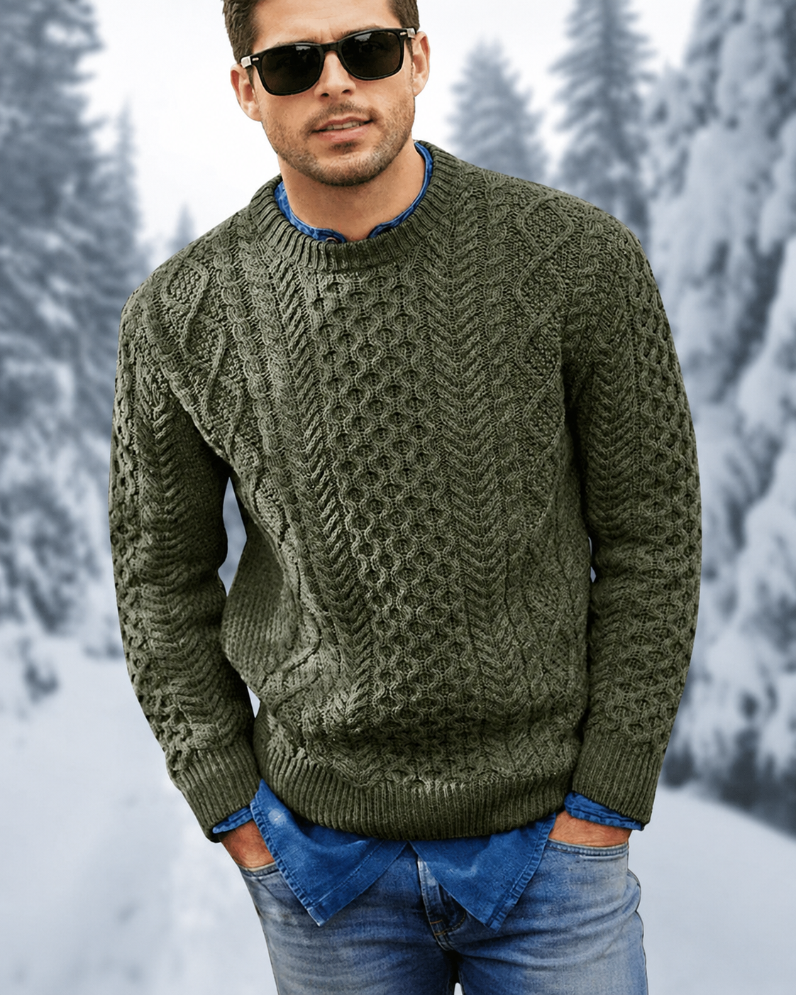 Othar Men's Cable Knit Sweater – Classic Warm Pullover for Fall and Winter