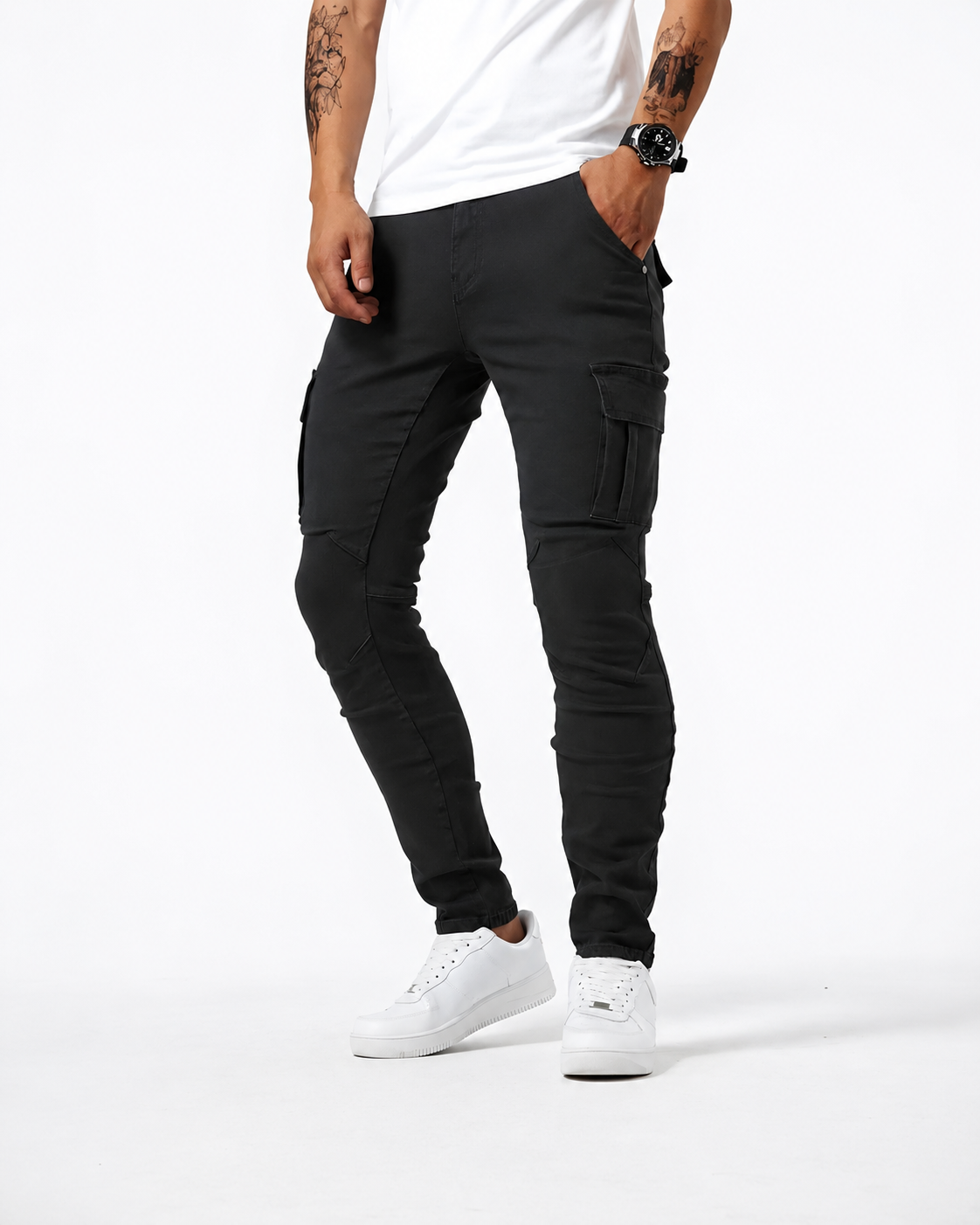 Francois Men's Stretch Denim Cargo Pants – Slim Fit Utility Jeans with Pockets