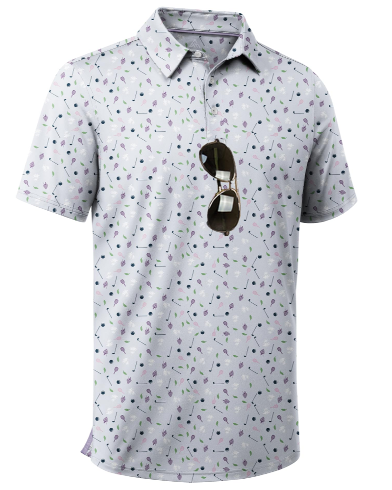 Wyatt Men’s Printed Golf Polo Shirt – Moisture-Wicking, UPF 30+ & 4-Way Stretch