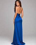 Rowena Women's One-Shoulder Maxi Dress – Sapphire High-Slit Evening Gown