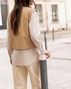 Madeline Women’s Cotton Utility Vest – Oversized Button-Up with Stand Collar & Pockets