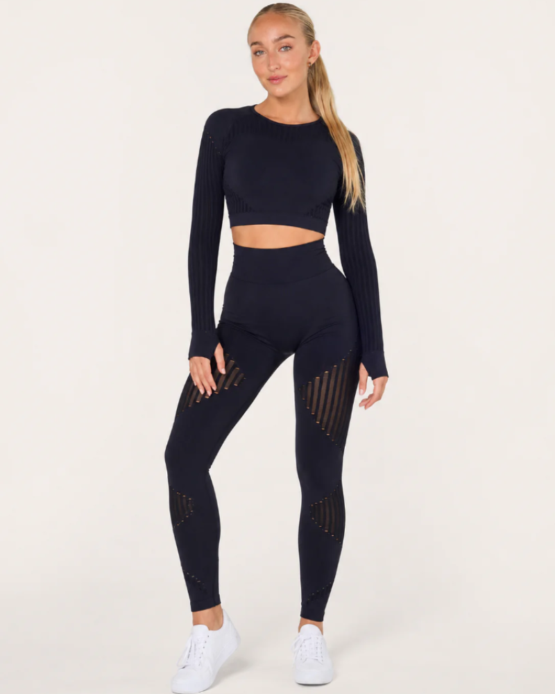 Sloane Women's Seamless Workout Set – Mesh Top & High-Waist Leggings