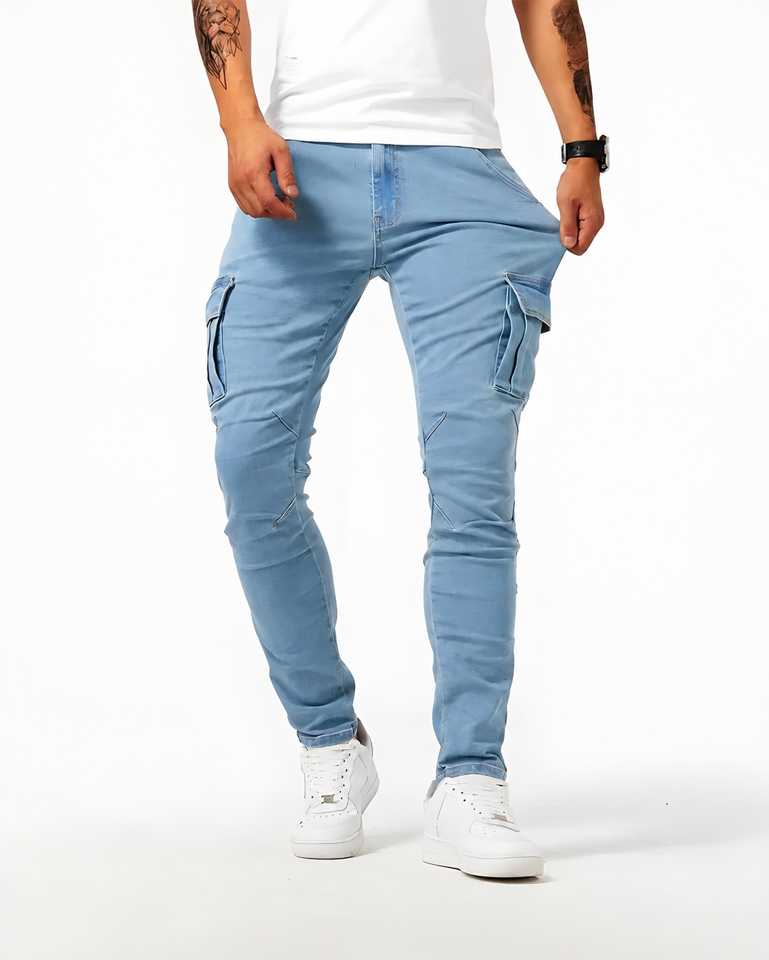 Francois Men's Stretch Denim Cargo Pants – Slim Fit Utility Jeans with Pockets