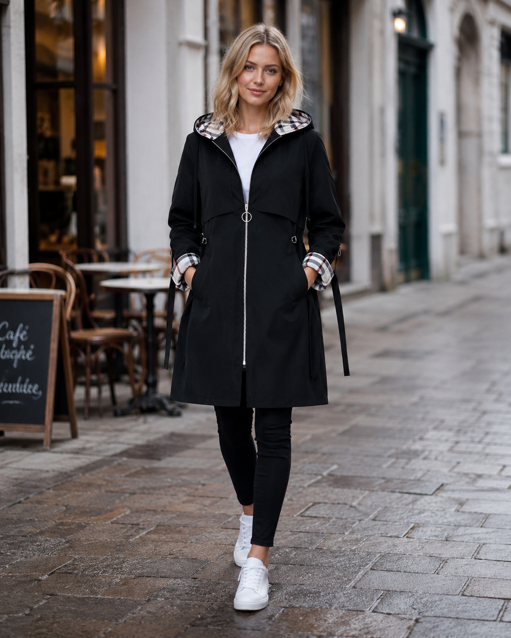 Alyssa Women's Waterproof Coat – Wind-Resistant Hooded Zip Jacket for Travel