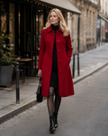Analia Women's Long Button Coat – Classic Elegant Coat with Pockets for Office Wear