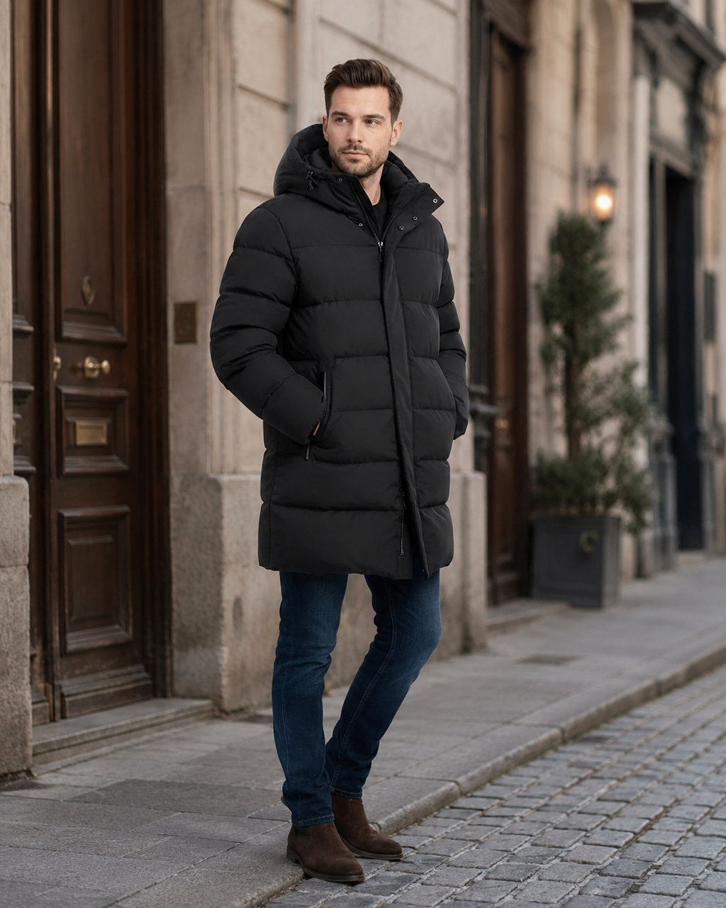 Arlo Men's Long Puffer Coat – Hooded Insulated Warm Winter Parka