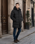 Arlo Men's Long Puffer Coat – Hooded Insulated Warm Winter Parka