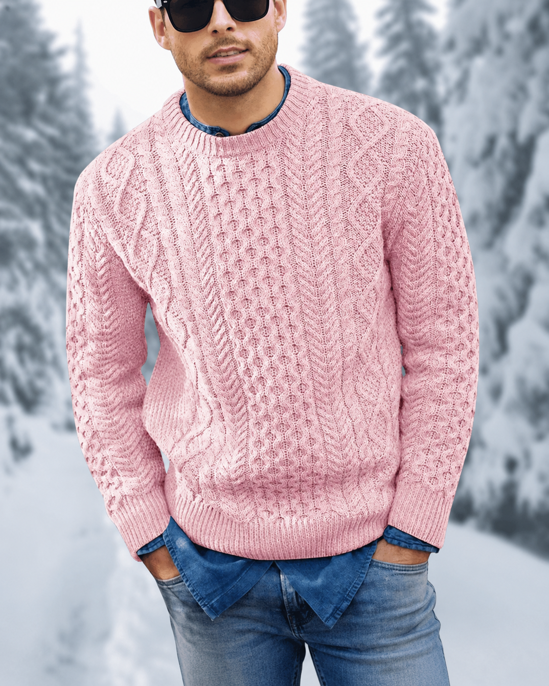 Othar Men's Cable Knit Sweater – Classic Warm Pullover for Fall and Winter