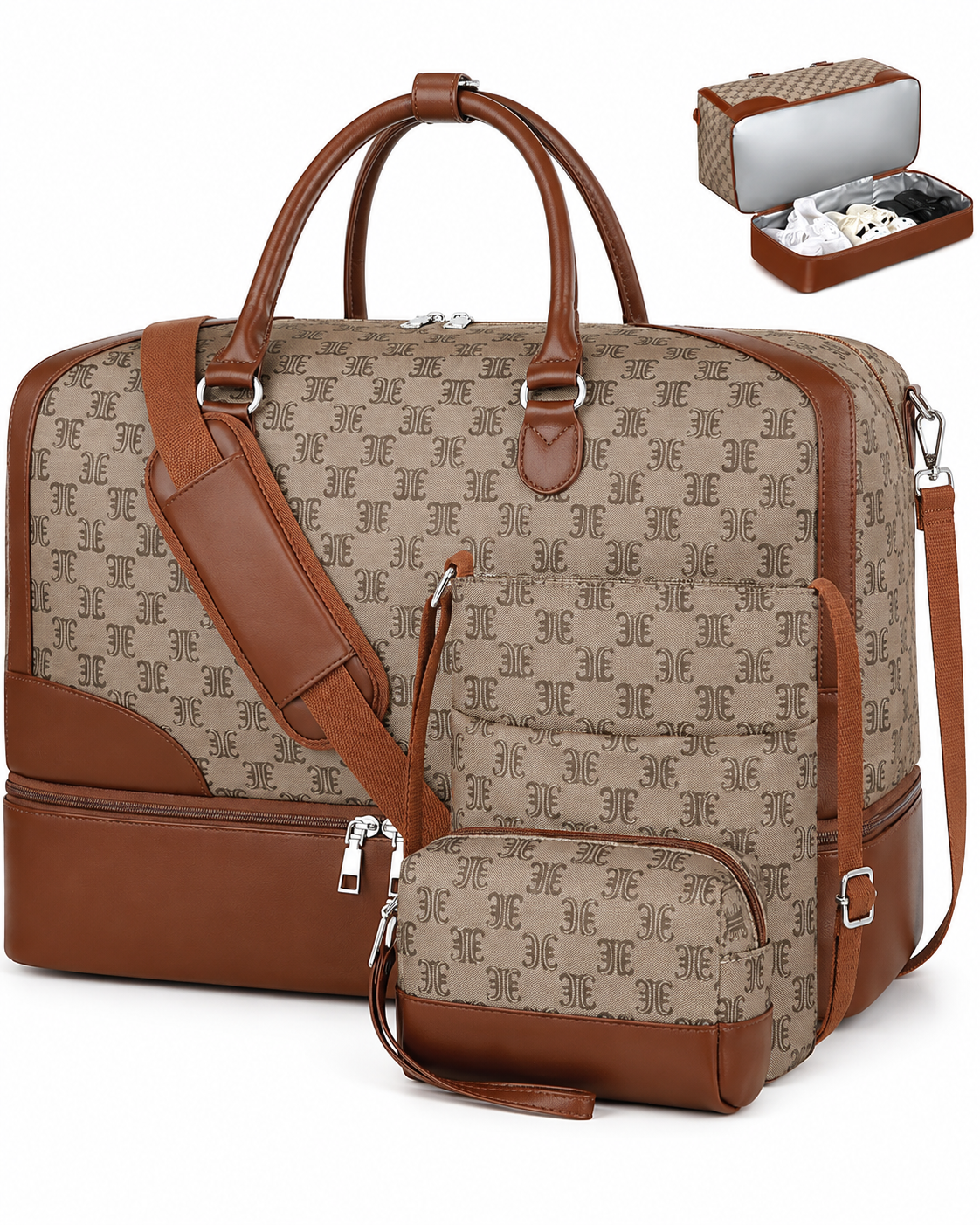 Megan Women’s 3-Piece Weekender Bag – 21.5-Inch Carry-On with Shoe Compartment
