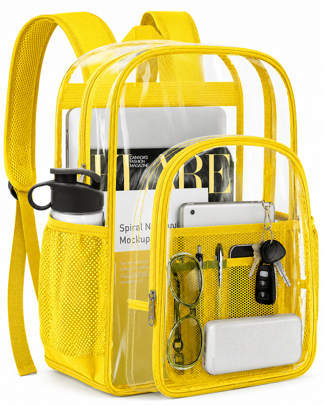 Logan Clear Backpack – Heavy-Duty PVC with Laptop Compartment & Reflective Straps