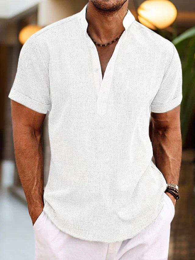 Silas Men's Linen Shirt – Cotton-Linen Henley Short Sleeve Summer Top