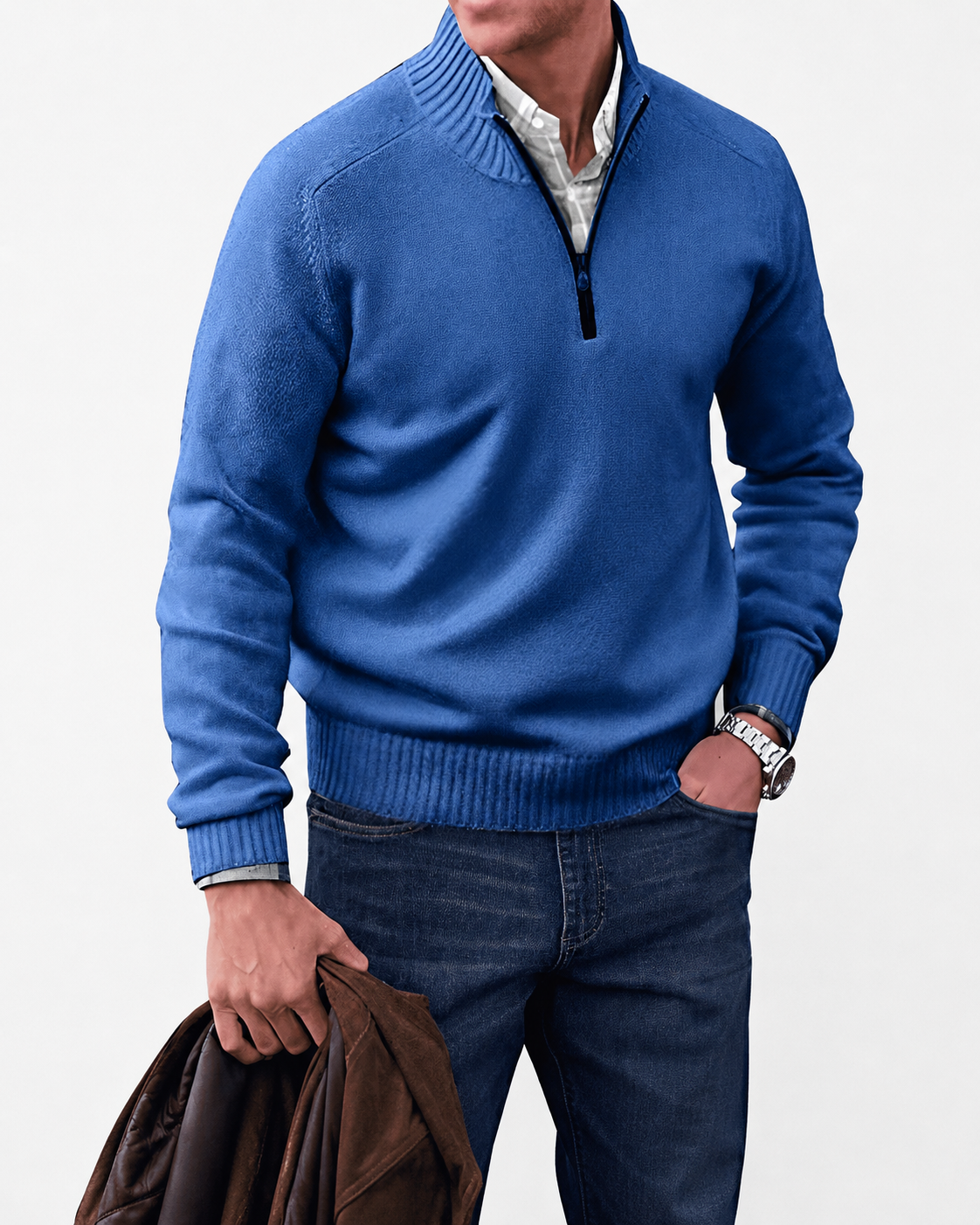 Adrian Men's Half-Zip Sweater – Cashmere-Inspired Knit Pullover with Stand Collar