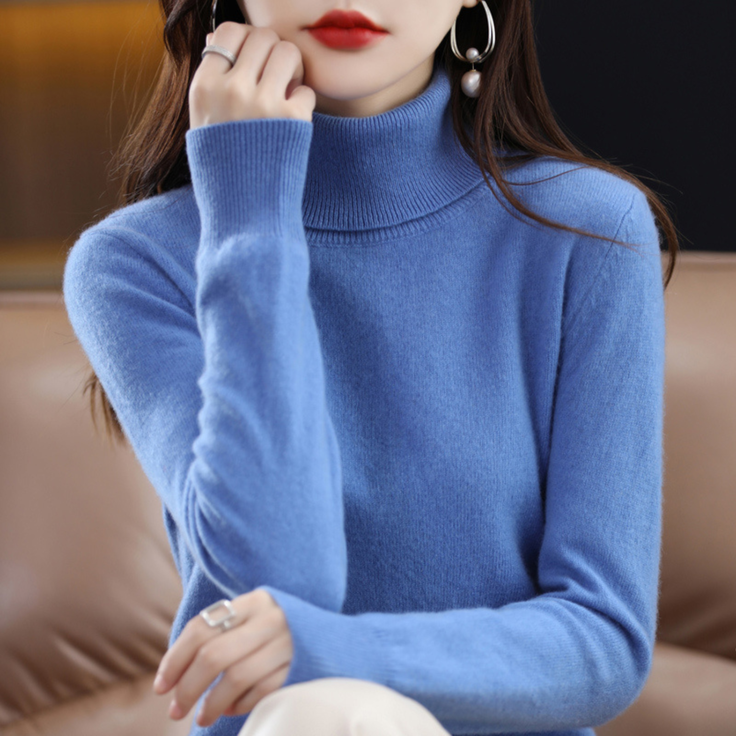 Emmie Women's Cashmere Turtleneck Sweater – Soft Regular Fit Elegant Pullover