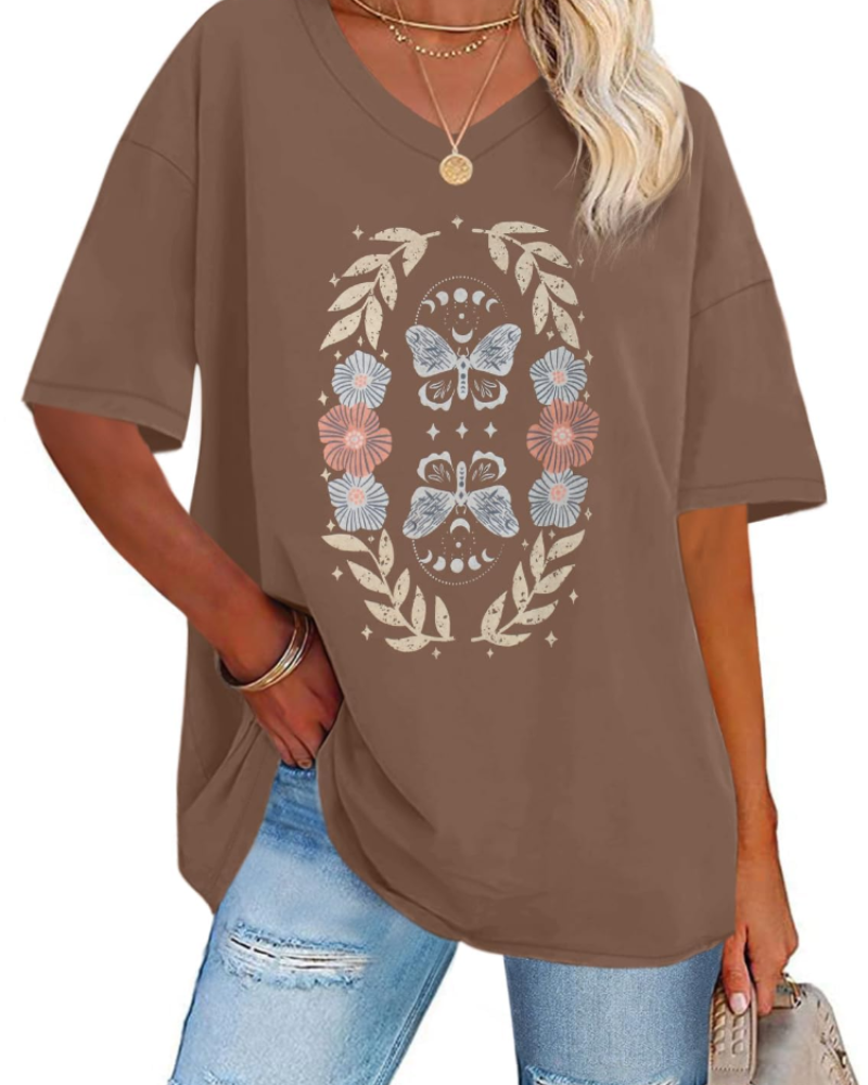 Ariana Women’s V-Neck T-Shirt – Loose Fit Short Sleeve Summer Top