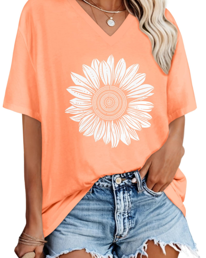Ariana Women’s V-Neck T-Shirt – Loose Fit Short Sleeve Summer Top