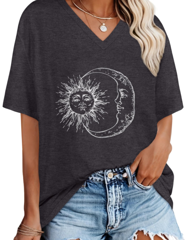 Ariana Women’s V-Neck T-Shirt – Loose Fit Short Sleeve Summer Top