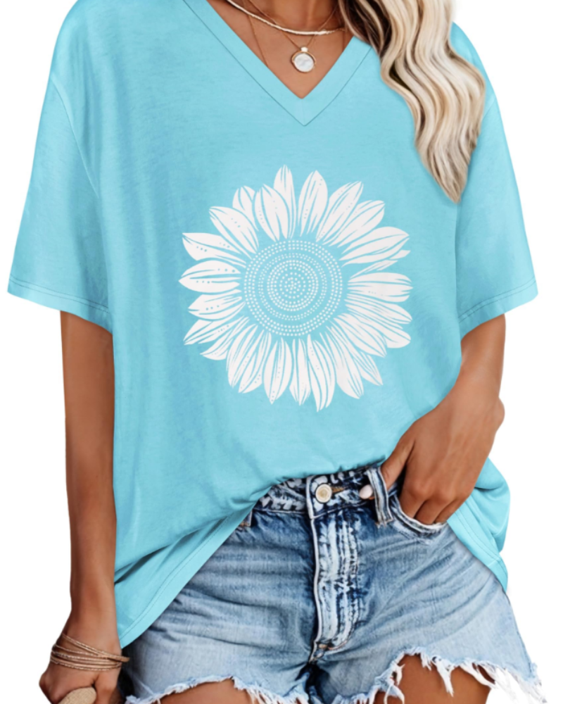 Ariana Women’s V-Neck T-Shirt – Loose Fit Short Sleeve Summer Top
