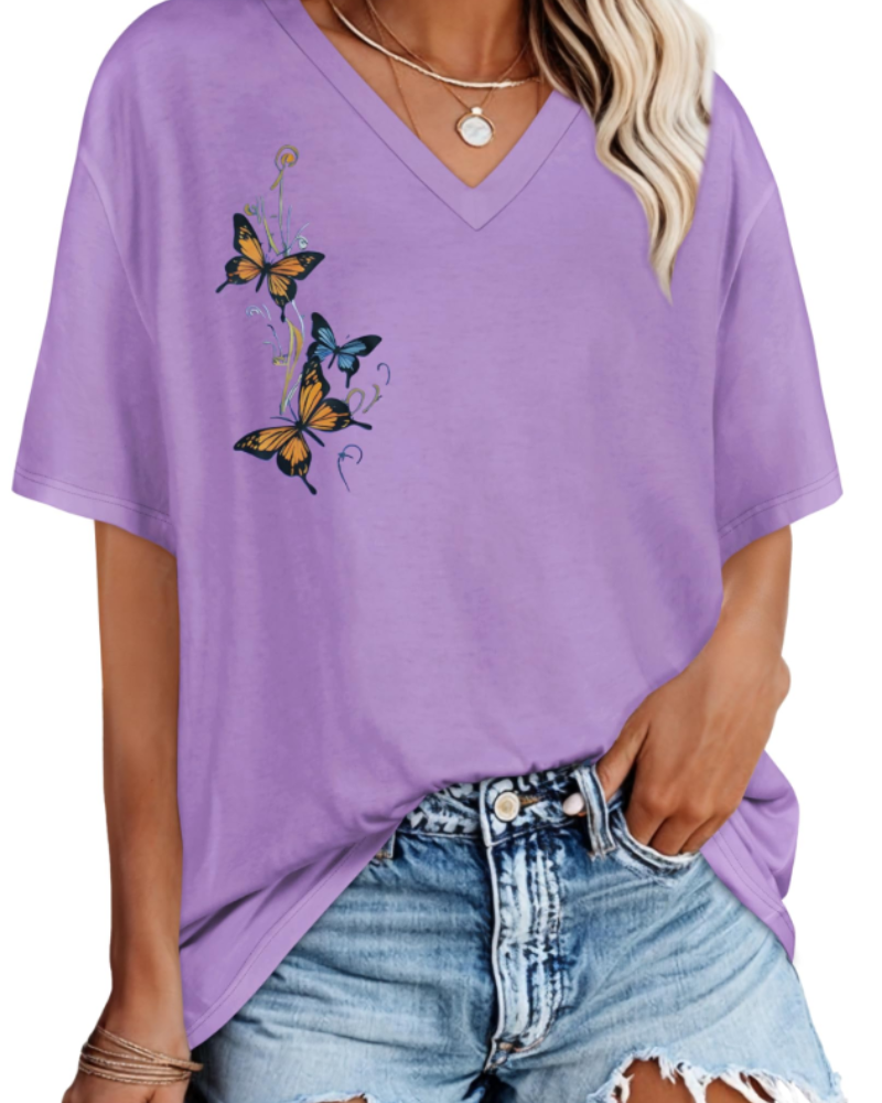 Ariana Women’s V-Neck T-Shirt – Loose Fit Short Sleeve Summer Top