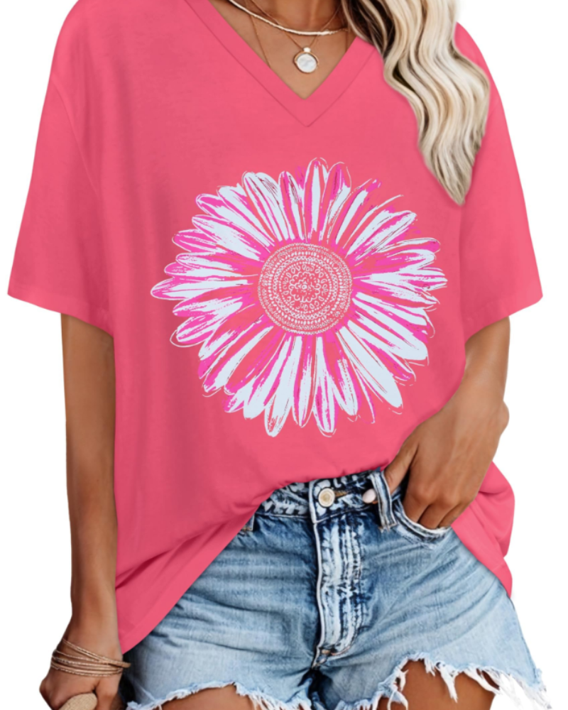 Ariana Women’s V-Neck T-Shirt – Loose Fit Short Sleeve Summer Top