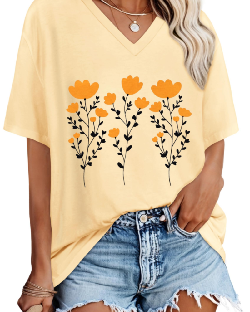 Ariana Women’s V-Neck T-Shirt – Loose Fit Short Sleeve Summer Top
