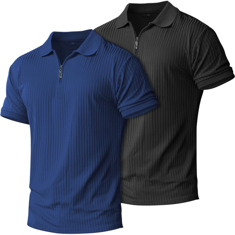 Sawyer Men’s 2-Pack Quarter-Zip Polo Shirts – Slim Fit, Ribbed Knit & Quick-Dry