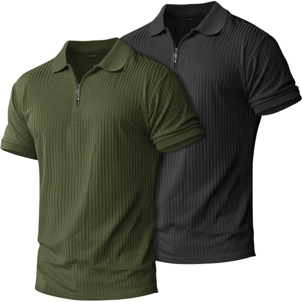Sawyer Men’s 2-Pack Quarter-Zip Polo Shirts – Slim Fit, Ribbed Knit & Quick-Dry