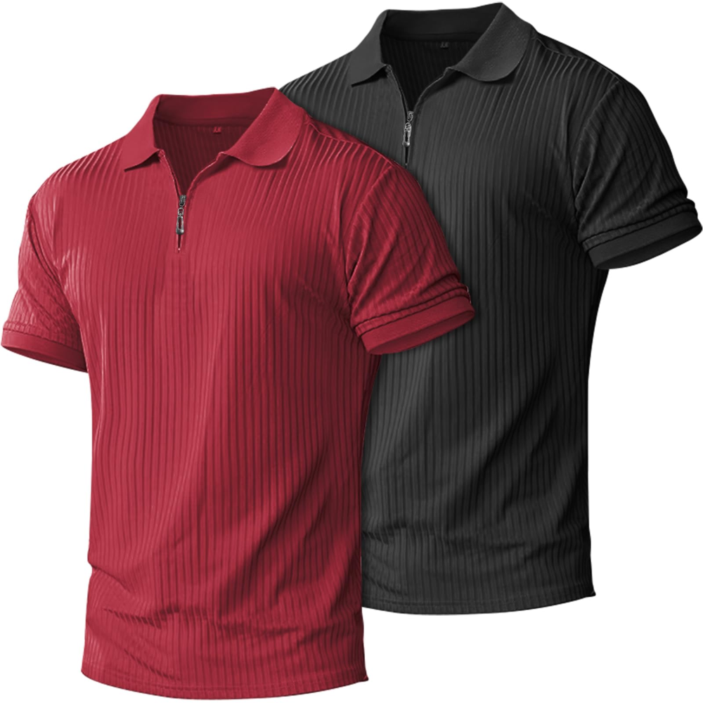 Sawyer Men’s 2-Pack Quarter-Zip Polo Shirts – Slim Fit, Ribbed Knit & Quick-Dry