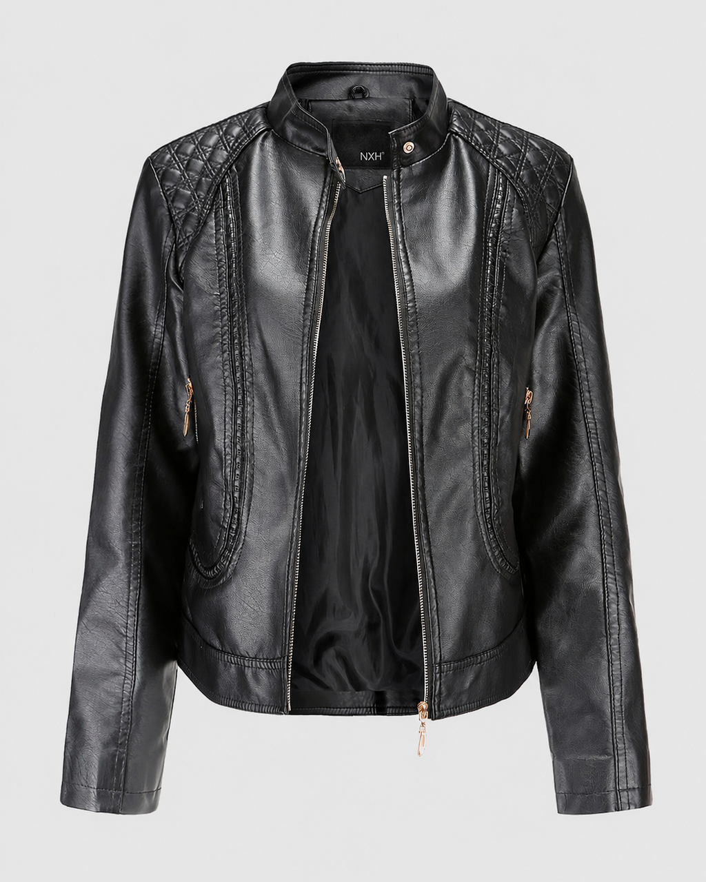 Janiyah Women's Leather Jacket – Stand Collar Zip Jacket with Pockets