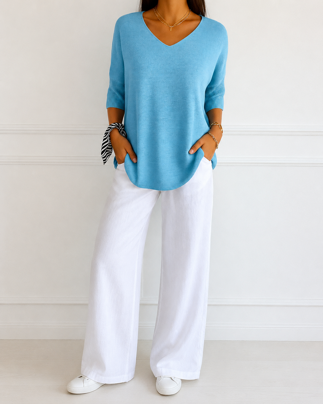 Coraline Women's V-Neck Sweater – Fine Knit Fitted Pullover for Office and Casual Wear