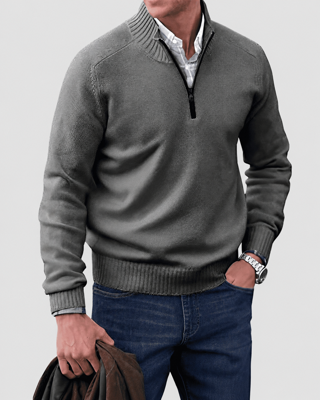 Adrian Men's Half-Zip Sweater – Cashmere-Inspired Knit Pullover with Stand Collar