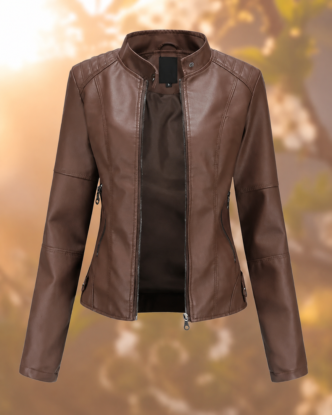 Sasha Women's Leather Jacket – Slim Fit Zip Biker Jacket for Spring and Fall