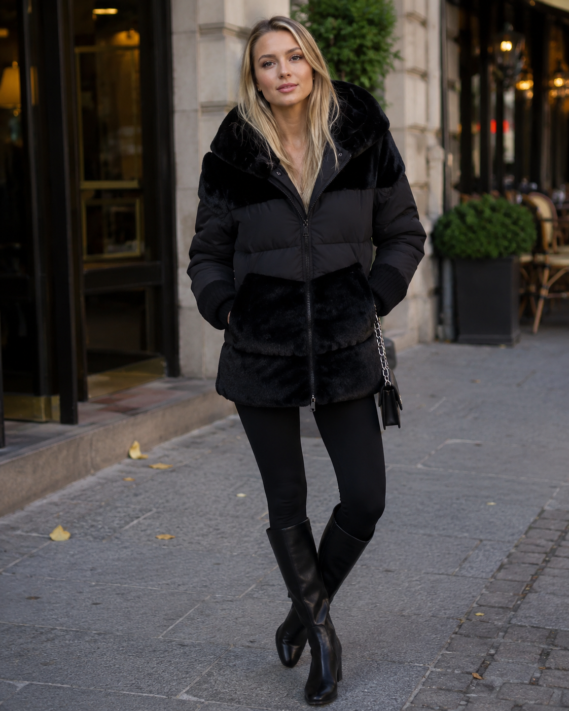 Camila Women's Quilted Puffer Jacket – Winter Coat with Knit Collar and Cuffs