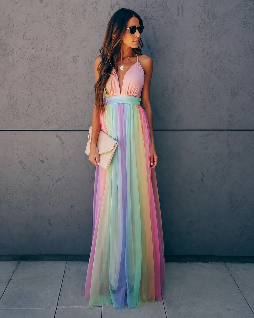 Isabelle Women's Rainbow Maxi Dress – Sleeveless Gradient Summer Dress for Events